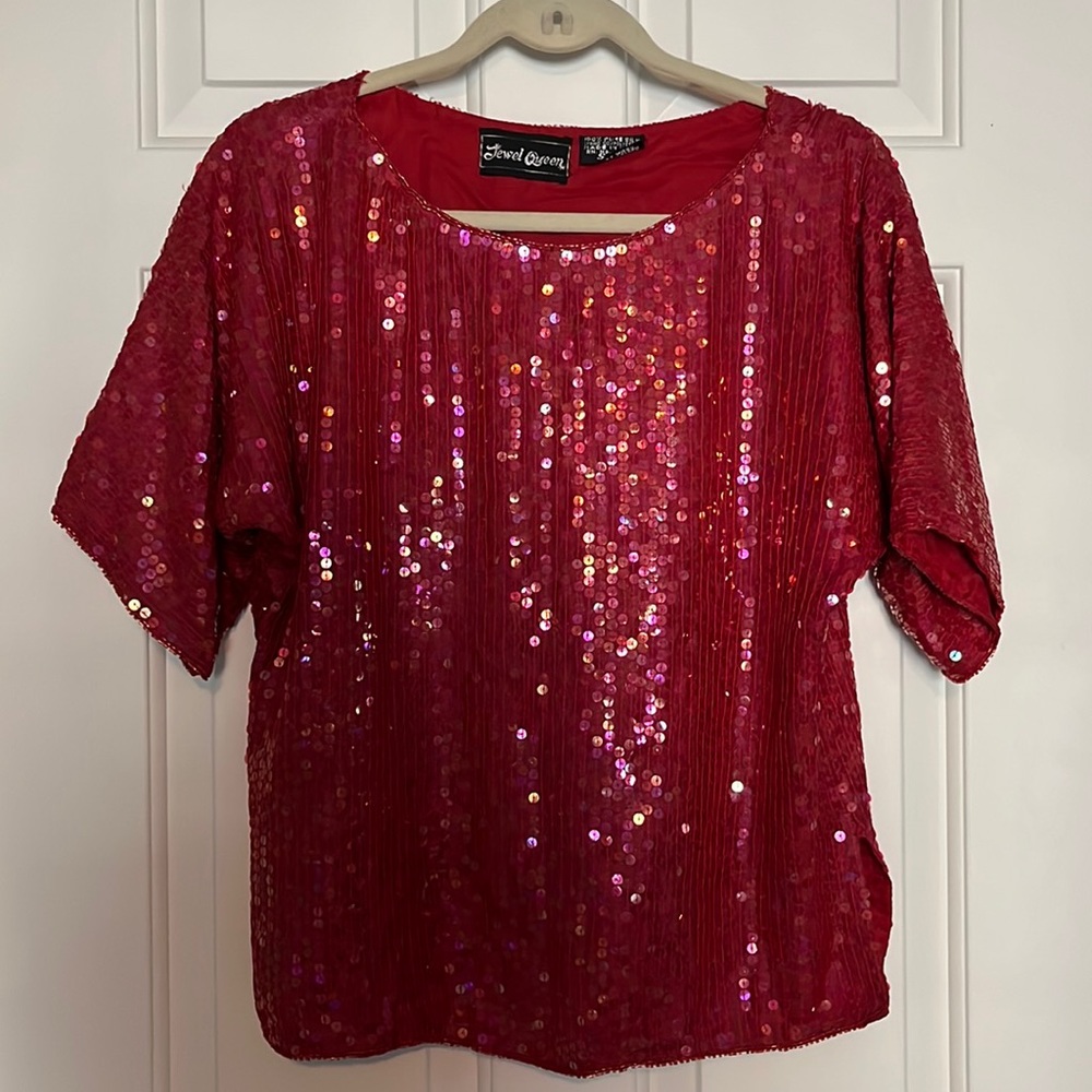 Vintage Red Sequin Holiday Top Small